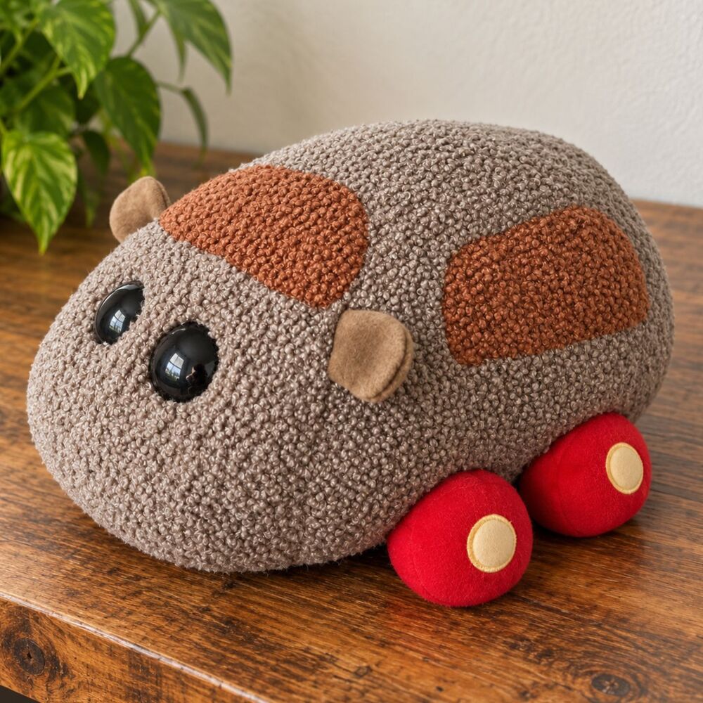 Pui Pui Molcar Hamster Plush Stuffed Animal Car Toy Brown Red Fuzzy Sherpa